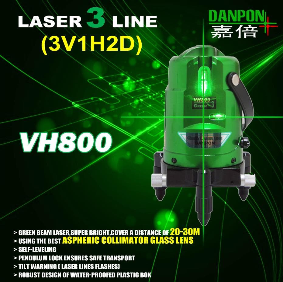 danpon green three lines laser level with two plumb dots